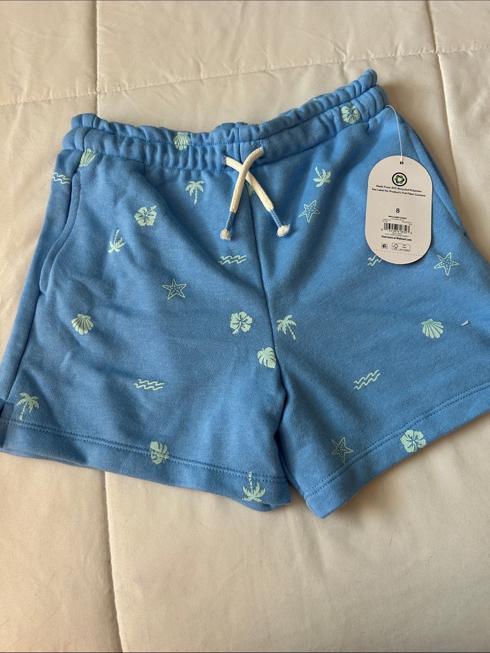 Blue Tropical Print Women's Drawstring Shorts
